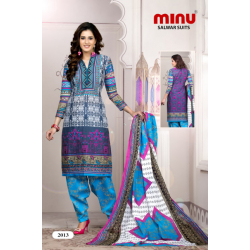 Minu Blue Cotton Stitched Salwar Suits Kurti