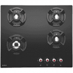 Elica Hob 4 Burner Auto Ignition Glass Top - 3 Double Ring Brass Burner and 1 Mini Triple Ring Brass Gas Stove (Classic Brass 4B 60)