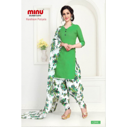 Minu Green Handloom Cotton Patyala Salwarsuit