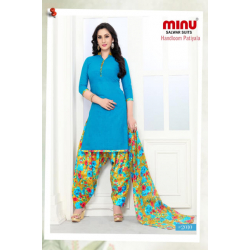 Minu Blue Handloom Cotton Patyala Salwarsuit