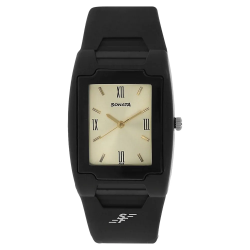 Champagne Dial Black Plastic Strap Watch