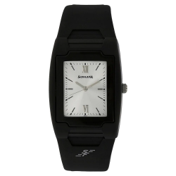 Silver Dial Black Plastic Strap Watch