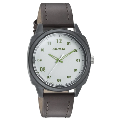 Volt+ White Dial Leather Strap Watch