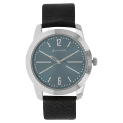 Blue Dial Silver Leather Strap Watch