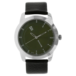 Green Dial Silver Leather Strap Watch