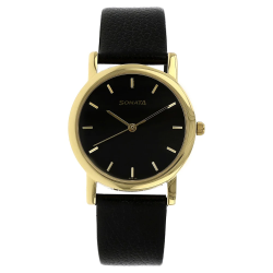 Black Dial Golden Leather Strap Watch