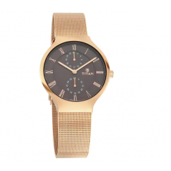 Workwear Watch with Brown Dial & Metal Strap