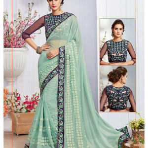 Sky blue colour saree SKY4PUFM91