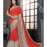 Red colour saree 	RED3GKKQ64