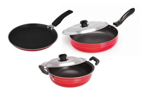 Non Stick Cookware set of 3- Dosa Tawa, kadhai with lid & Fry Pan with lid SKU: DS_626 (Code: 1HG4)Non Stick Cookware set of 3- Dosa Tawa, kadhai with lid & Fry Pan with lid SKU: DS_626 (Code: 1HG4) 	NON919CE72