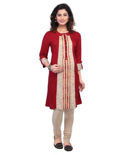 Kriti Three Fourth Sleeves Maternity Nursing Kurti - Maroon KRILU3O473