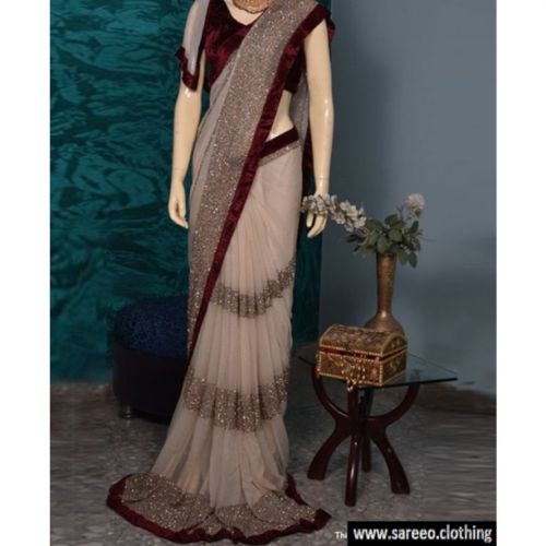 Stunning Georgette Saree SKU-Beige-Patta-Saree (Code: 1KXN)Stunning Georgette Saree SKU-Beige-Patta-Saree (Code: 1KXN) STU4VO6631