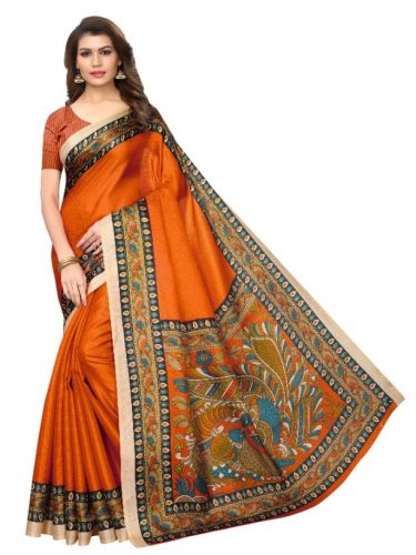 Beautiful Kalamkari Saree SKU: SANEDO ORANGE (Code: 1KI8)BEAF3SBL92